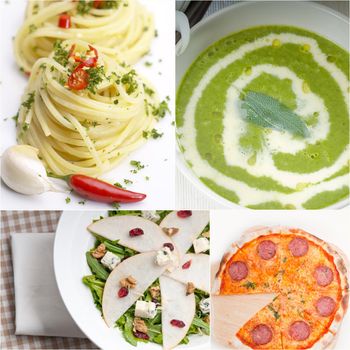 healthy vegetarian pasta soup salad pizza Italian food staples collage