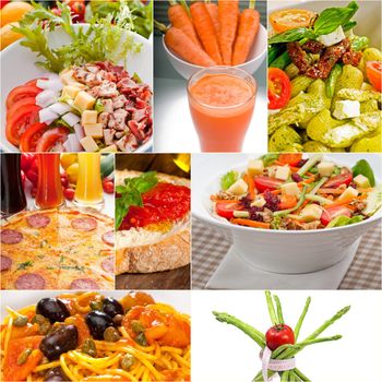 healthy Vegetarian vegan food collage nested on white frame