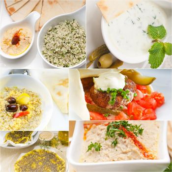 Arab middle eastern food collage collection on white frame