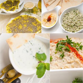 Arab middle eastern food collage collection on white frame