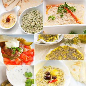 Arab middle eastern food collage collection on white frame