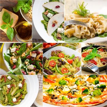 healthy vegetarian pasta soup salad pizza Italian food staples collage