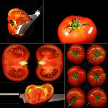 tomatoes collage composition nested on a black square frame