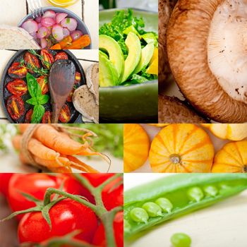 fresh hearthy healthy vegetables selection food collage composition 