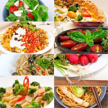 healthy Vegetarian vegan food collage nested on white frame