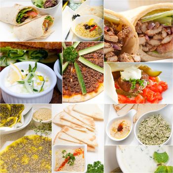 Arab middle eastern food collage collection on white frame