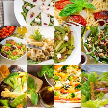 healthy vegetarian pasta soup salad pizza Italian food staples collage