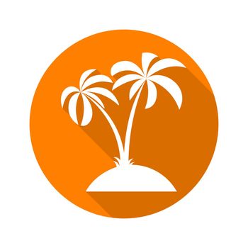 Palm tree. Flat icon with long shadow on orange round background. Flat design style. illustration. .