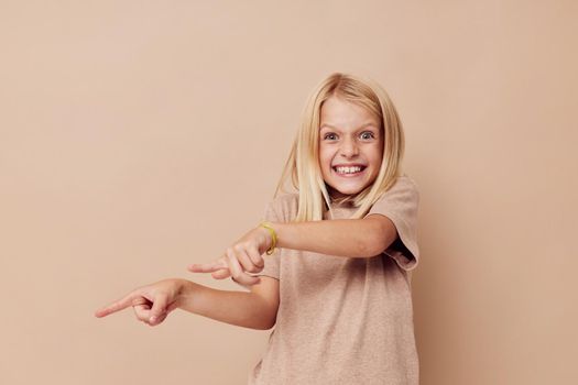 emotional girl gestures with his hands isolated background. High quality photo