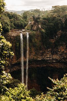 View from the observation deck of the Waterfall in the Chamarel nature Park in Mauritius