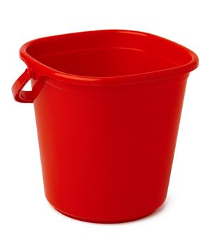 Single plastic bucket isolated on a white background, close up