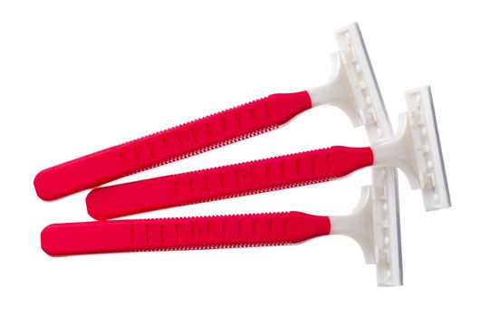 Set of disposable shaver razors isolated on white background close up