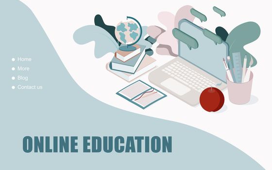 3D rendering illustration of Online education concept, laptop screen