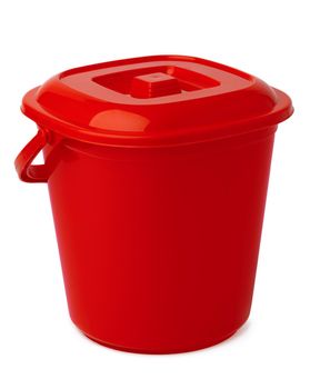 Single plastic bucket isolated on a white background, close up