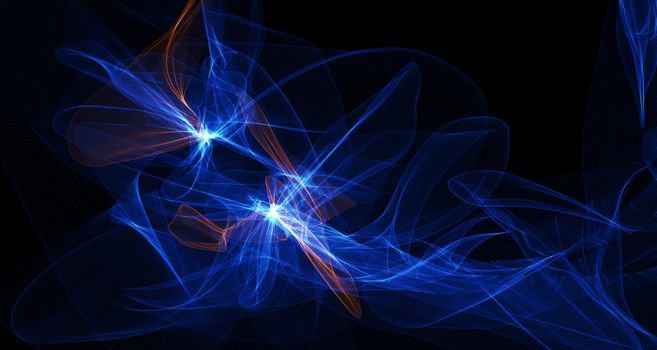 blue Abstract smoke lines wallpaper. Shapes created with lines in the space. Creative neon colors. Modern abstract background.