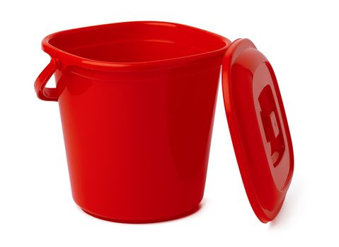 Single plastic bucket isolated on a white background, close up