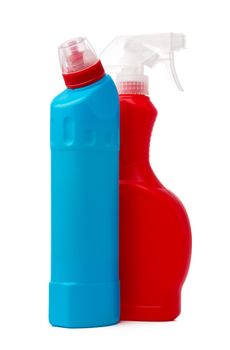 Plastic liquid detergent container on white background, close up