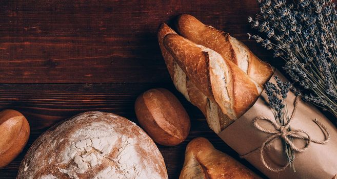 freshly baked baguettes for breakfast in paris. private bakery concept. gluten free bread