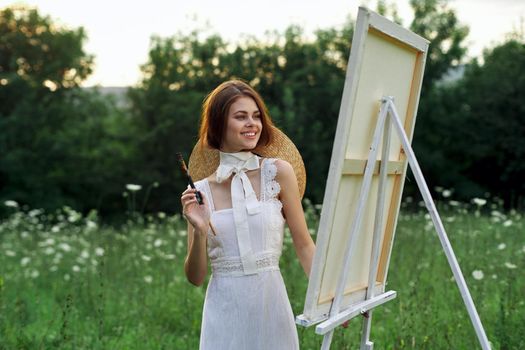 woman artist outdoors visage creative hobby lifestyle. High quality photo