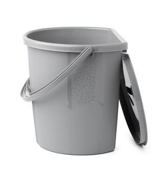 Single plastic bucket isolated on a white background, close up