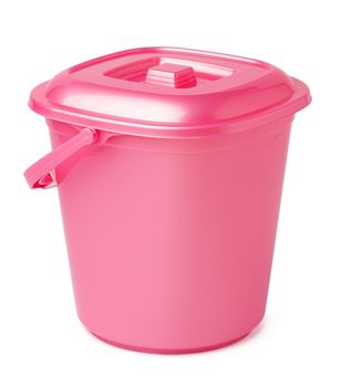 Single plastic bucket isolated on a white background, close up