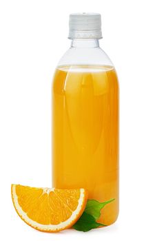 Bottle of fresh orange juice isolated on white background