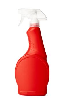 Orange plastic bottle of liquid detergent isolated on white background