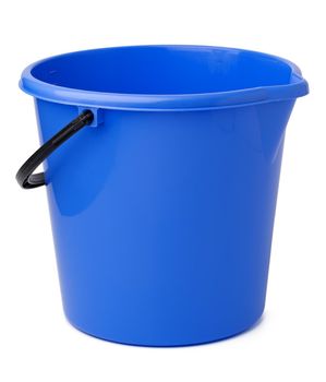 Single plastic bucket isolated on a white background, close up