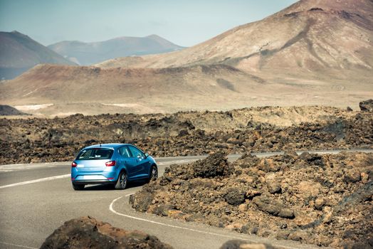 car on a mountain road in Lanzarote, Canary Islands