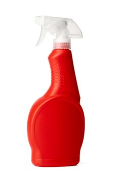 Orange plastic bottle of liquid detergent isolated on white background