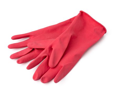 Latex protective gloves isolated on white background, close up