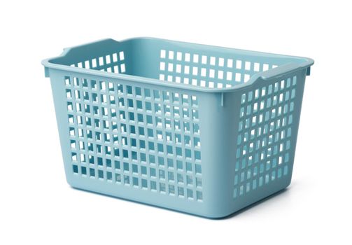 Plastic empty basket isolated on white background, close up