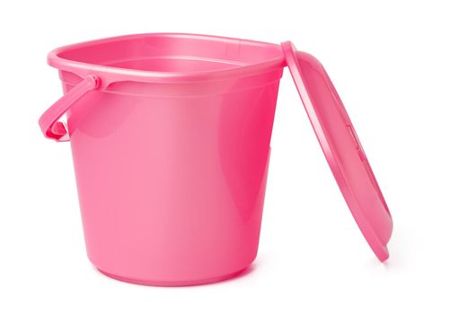 Single plastic bucket isolated on a white background, close up