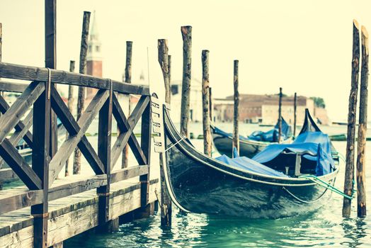 gondola at berth on the Venice channel, Italy
