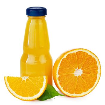 Bottle of fresh orange juice isolated on white background