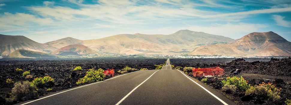 magnificent panorama of road leading to mountains