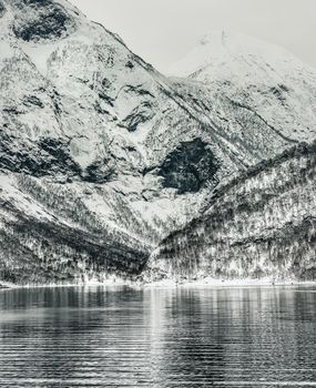 Beautiful mountain landscape with the Norwegian fjords in winter
