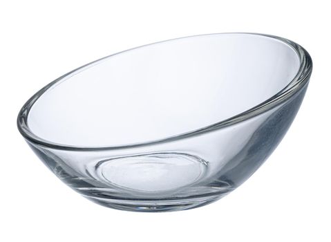 Empty glass bowl isolated on white background front view