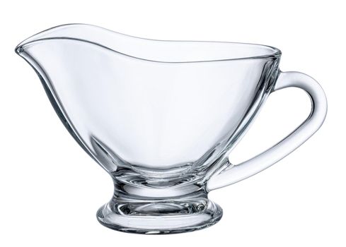 Glass empty gravy boat isolated on white background