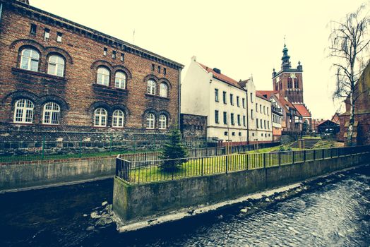 Historical Miller's House on the Mill Island in Gdansk and other old houses in cener of Gdansk, Poland