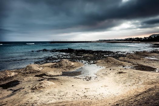 rocky shore at magnificent dusk