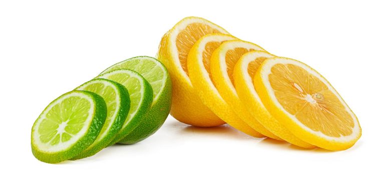 Lemon and lime together isolated on white background. High quality photo