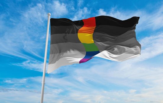 flag of Heteroflexible waving in the wind at cloudy sky. Freedom and love concept. Pride month. activism, community and freedom Concept. Copy space. 3d illustration