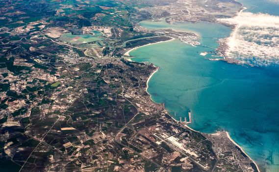 ocean bay from flight altitude