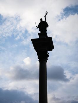 silhouette of the column with king Sigismun's Statue in Warsaw