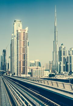 Dubai, United Arab Emirates - December 19, 2013: Dubai Metro is world's longest driver less, fully automated metro network in Dubai, United Arab Emirates