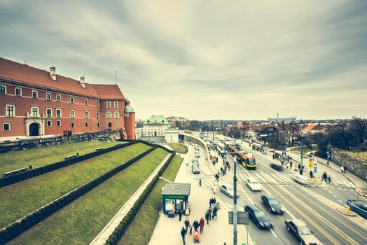Warsaw, Poland - March 08, 2015: streets and buildings in a center of Warsaw, Poland