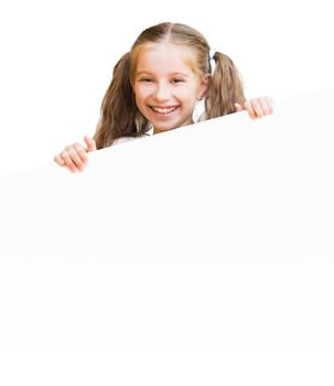pretty girl with board isolated on a white background
