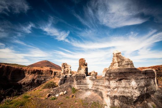 sandy canyon and nountain on a beautiful blue sky background