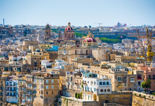 beautiful view on houses and roofs of Valletta in Malta from high